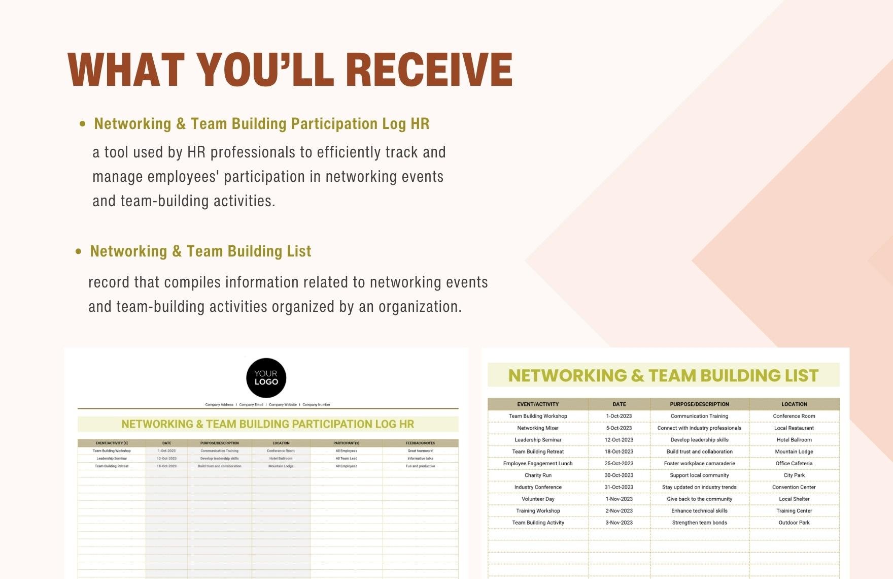 Networking & Team Building Participation Log HR Template