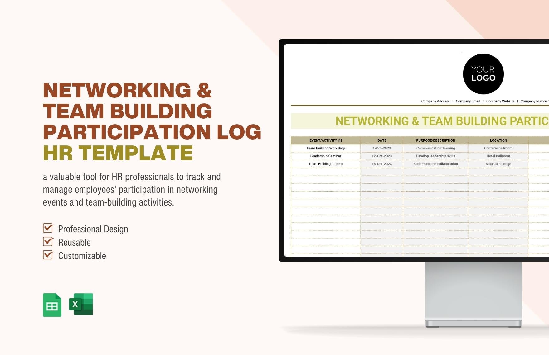 Networking & Team Building Participation Log HR Template