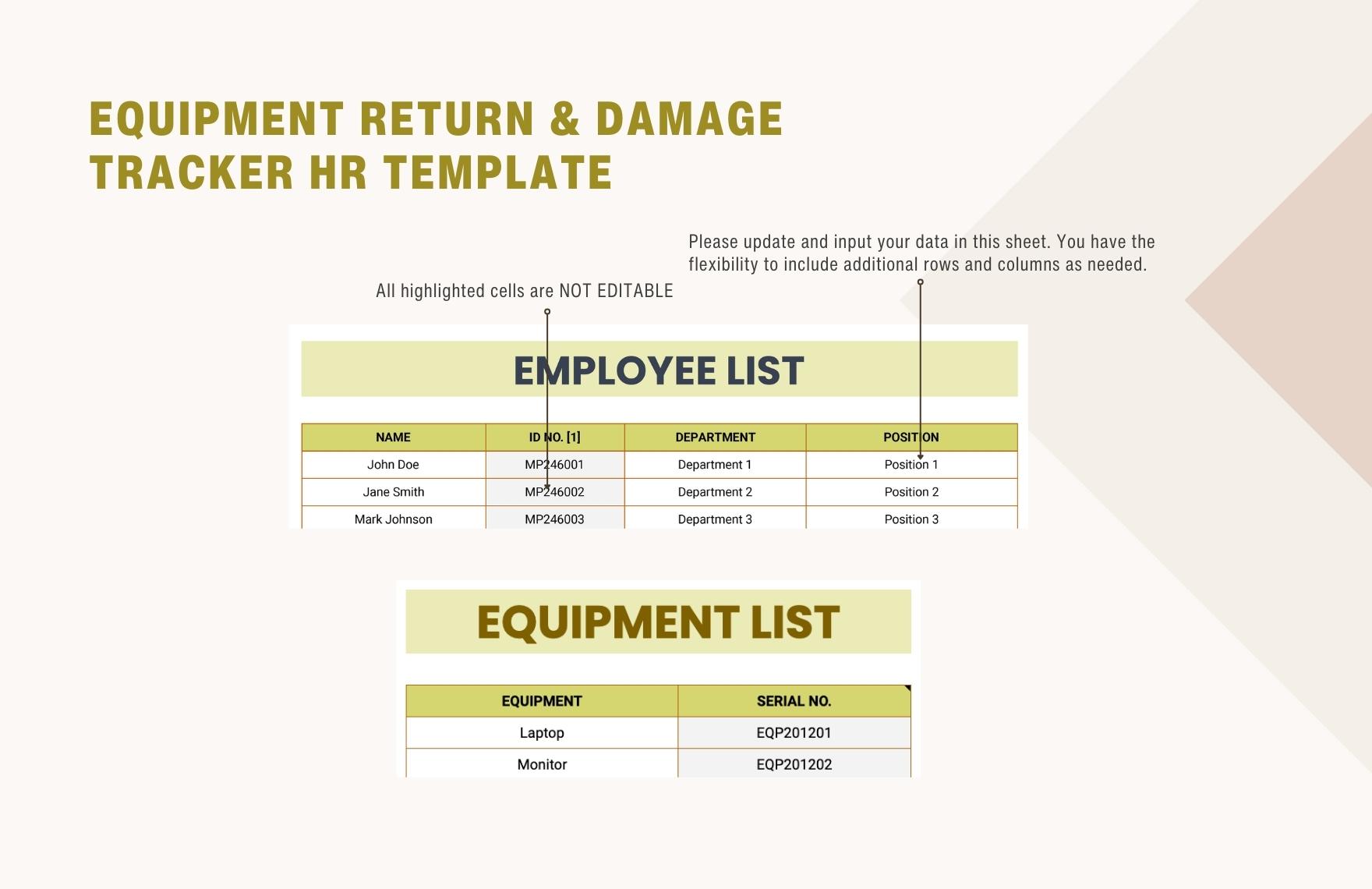 Equipment Return & Damage Tracker HR Template