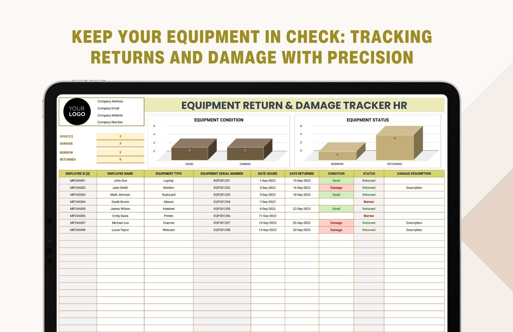 Equipment Return & Damage Tracker HR Template