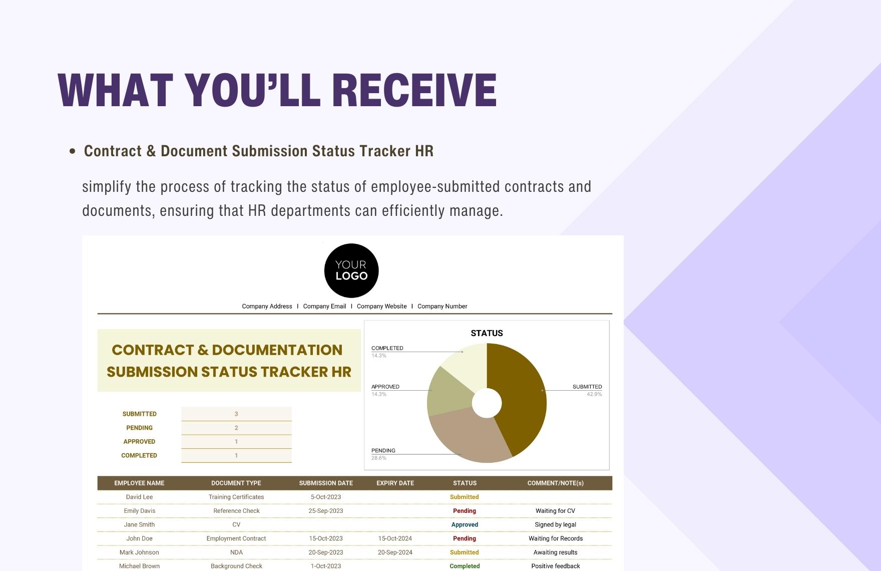 Contract & Document Submission Status Tracker HR Template