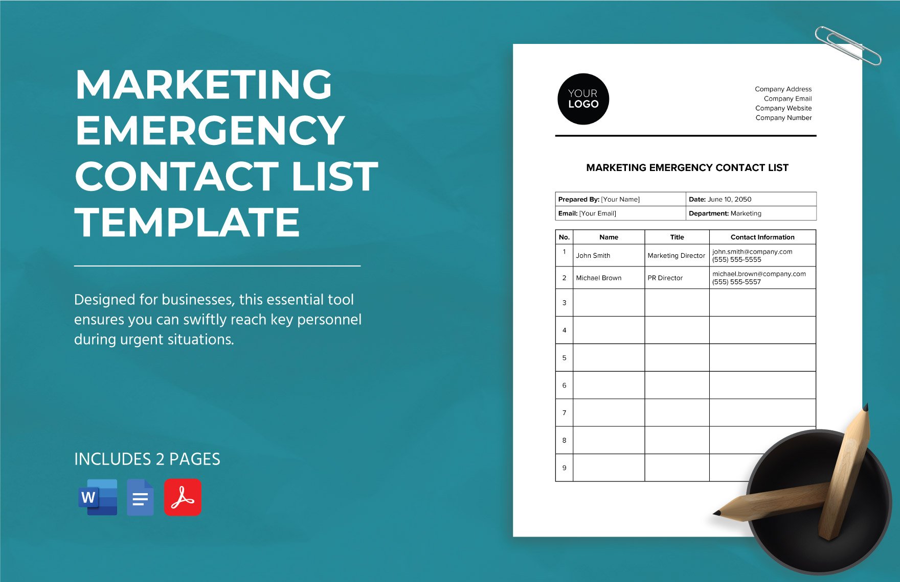 Marketing Emergency Contact List Template