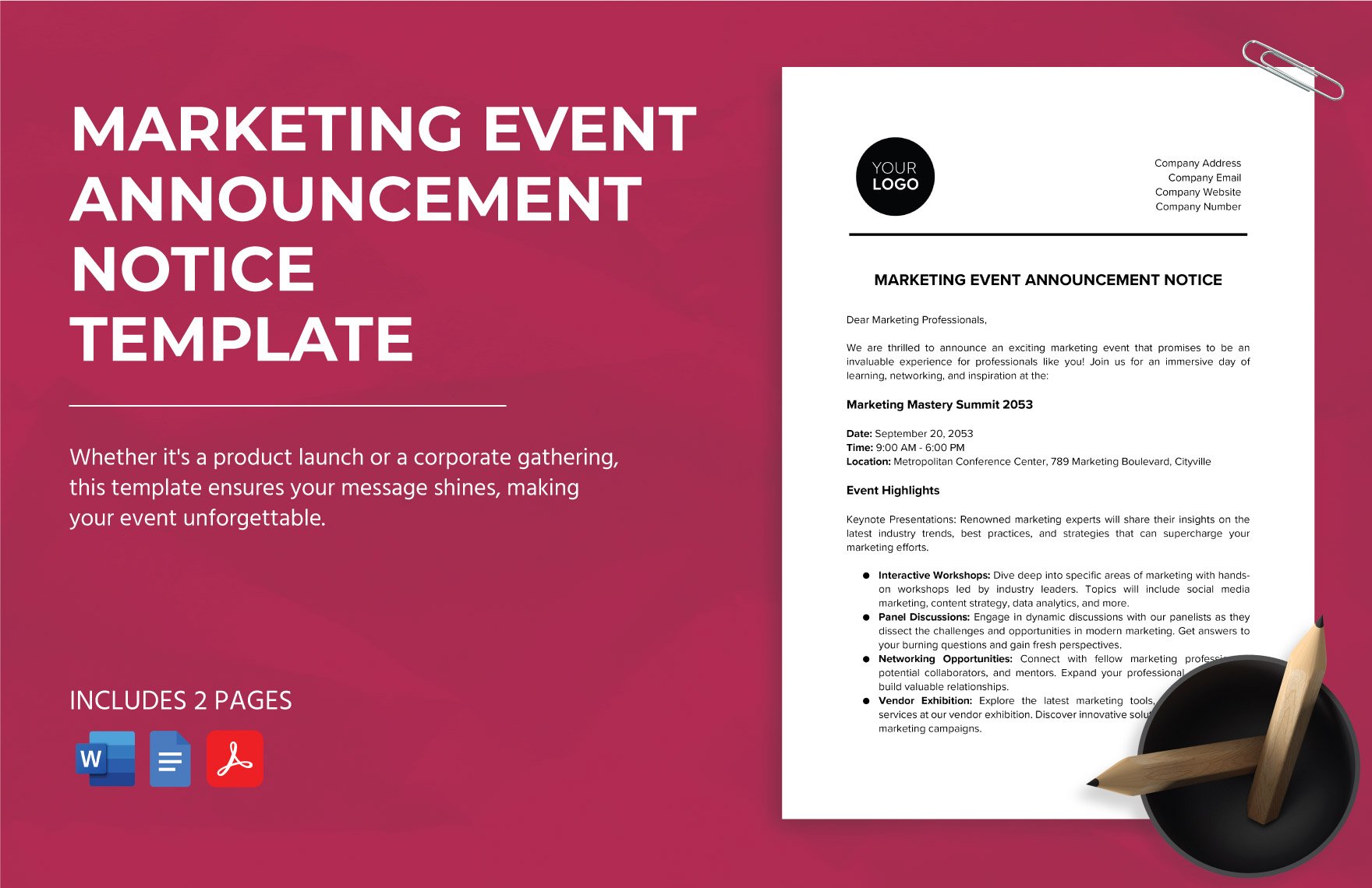 Marketing Event Announcement Notice Template in Word, Google Docs, PDF