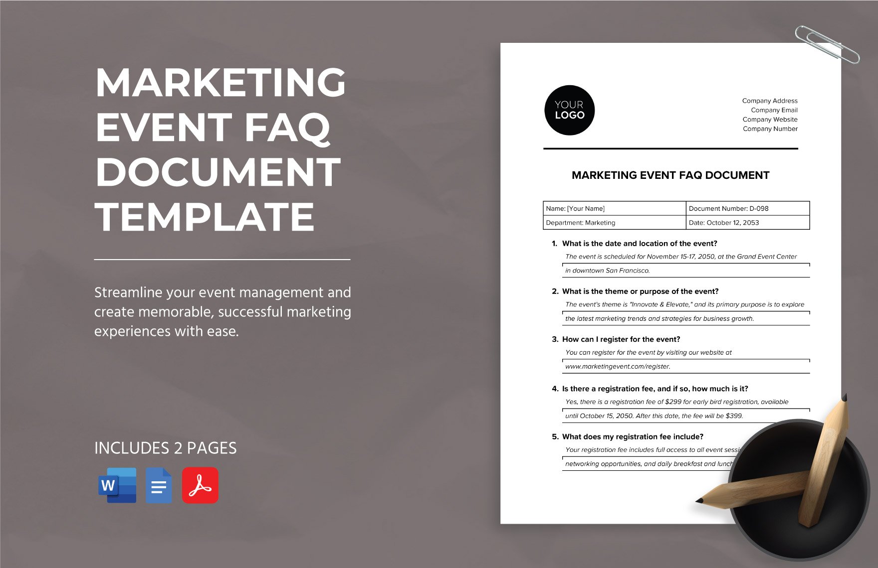 Marketing Event FAQ Document Template in Word, Google Docs, PDF