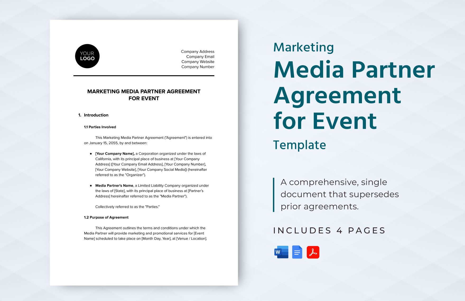 Marketing Media Partner Agreement for Event Template in Word, Google Docs, PDF