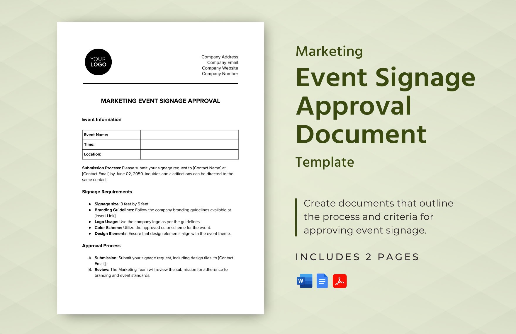 Marketing Event Signage Approval Document Template in Word, Google Docs, PDF