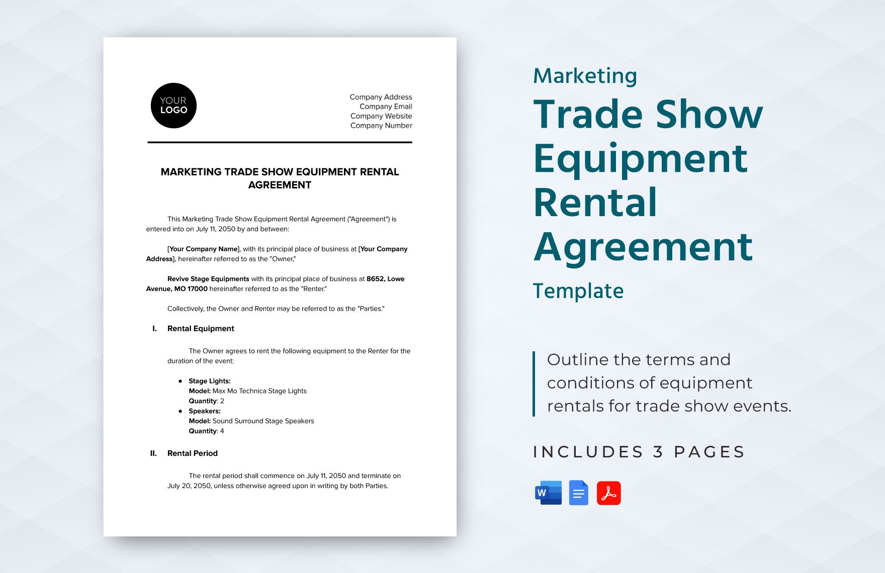 Marketing Trade Show Equipment Rental Agreement Template in Word, Google Docs, PDF