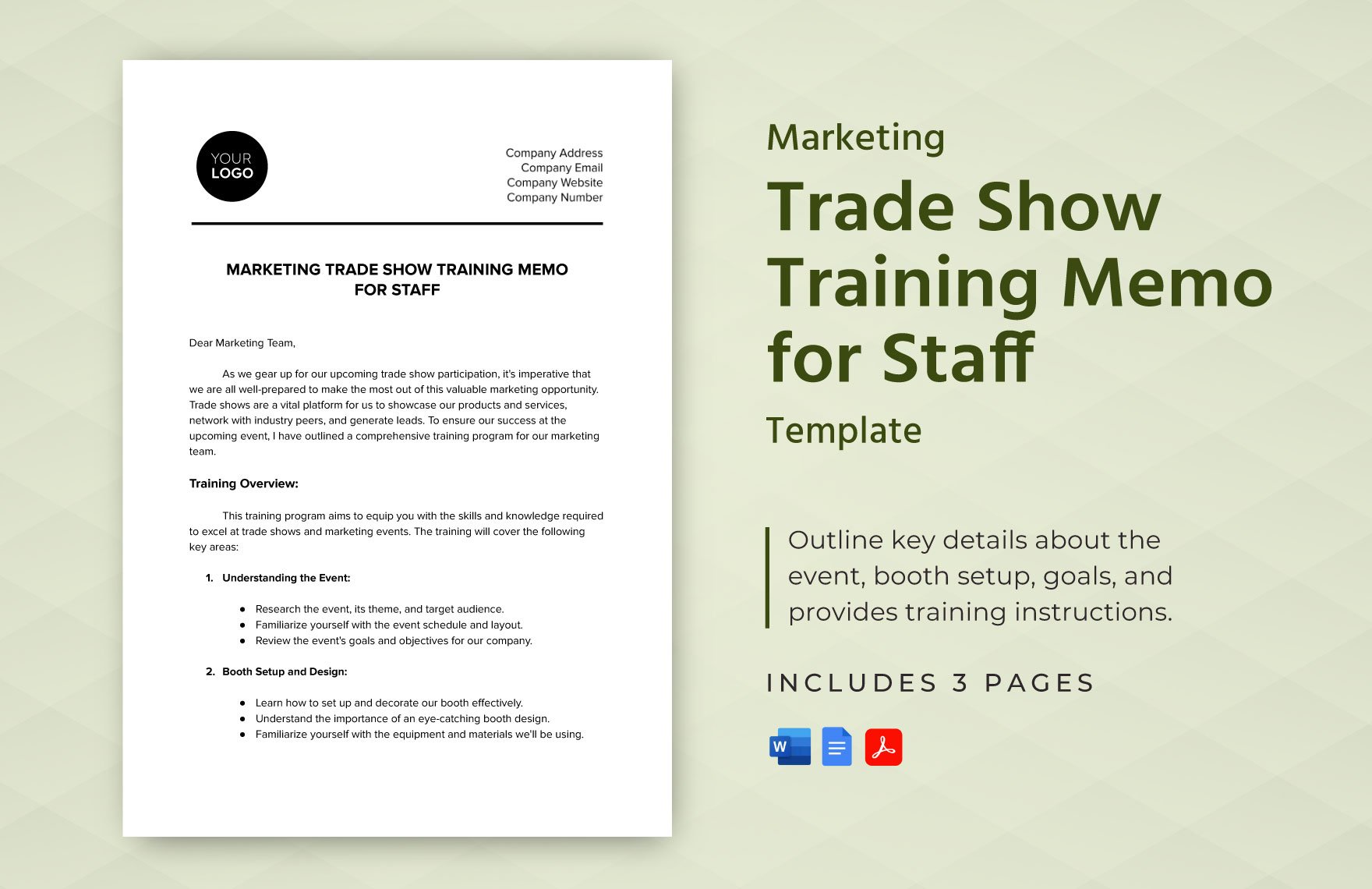 Marketing Trade Show Training Memo for Staff Template