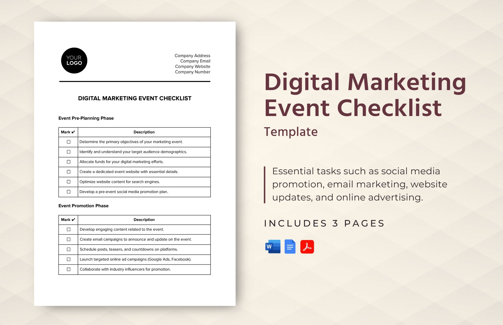 Digital Marketing Event Checklist Template in Word, Google Docs, PDF