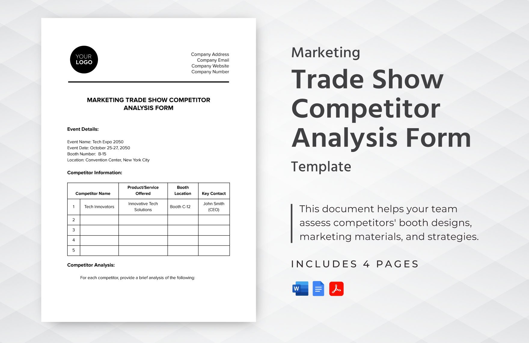 Marketing Trade Show Competitor Analysis Form Template in Word, Google Docs, PDF
