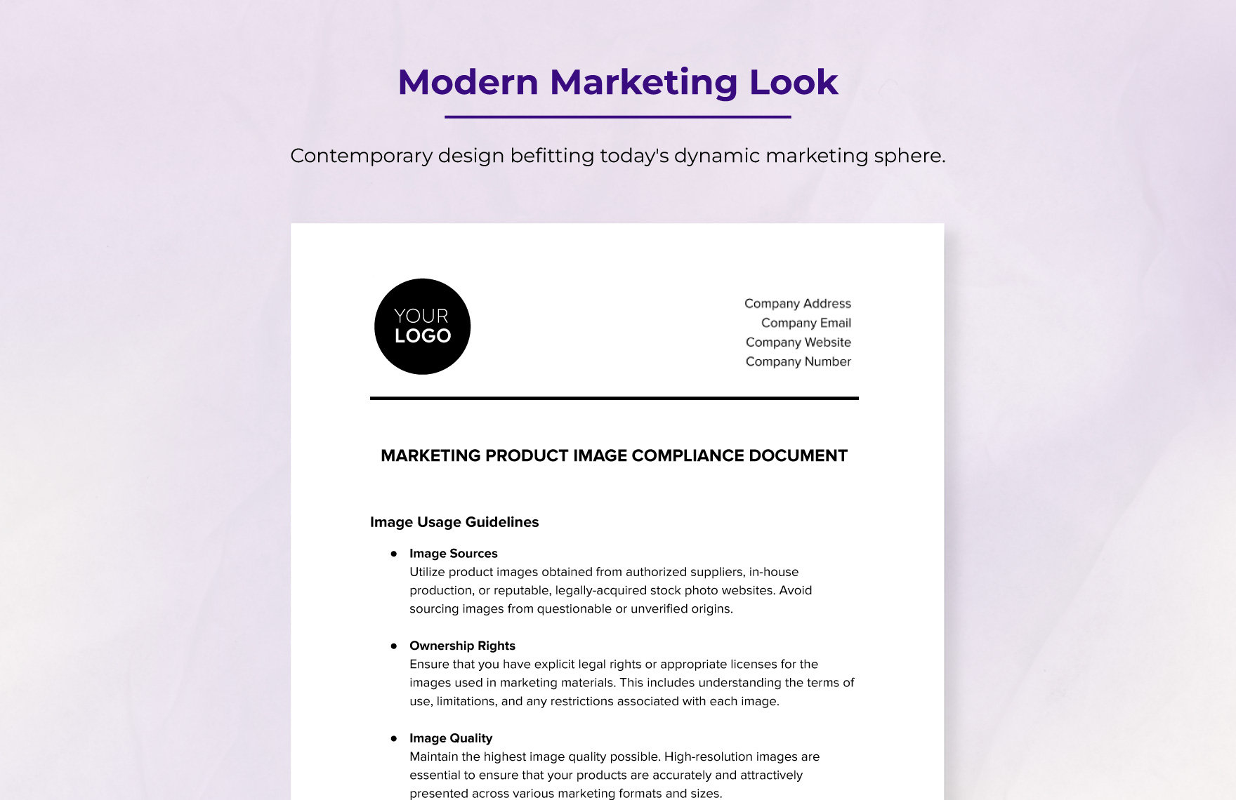 Marketing Product Image Compliance Document Template