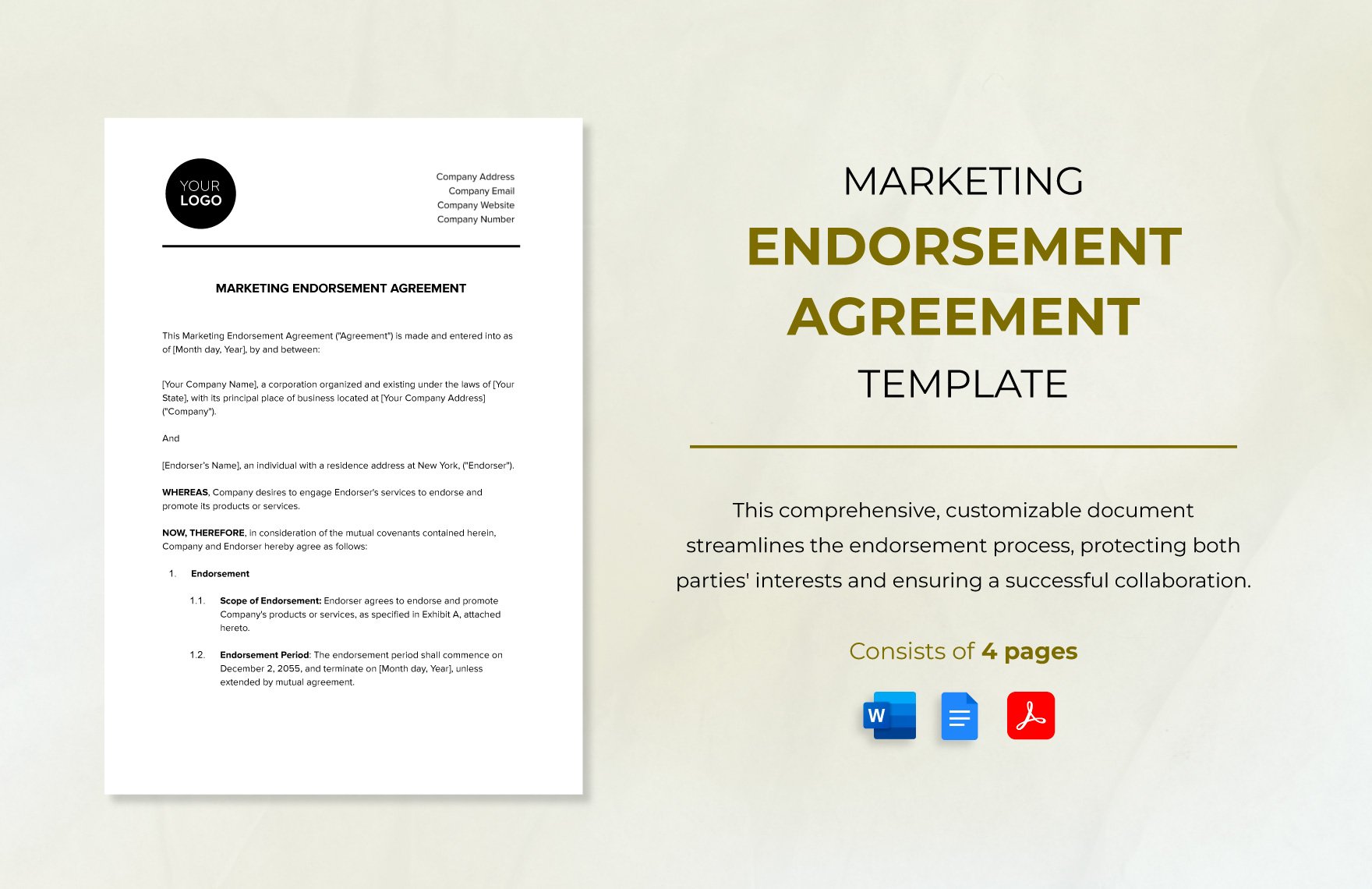 Marketing Endorsement Agreement Template in Word, Google Docs, PDF