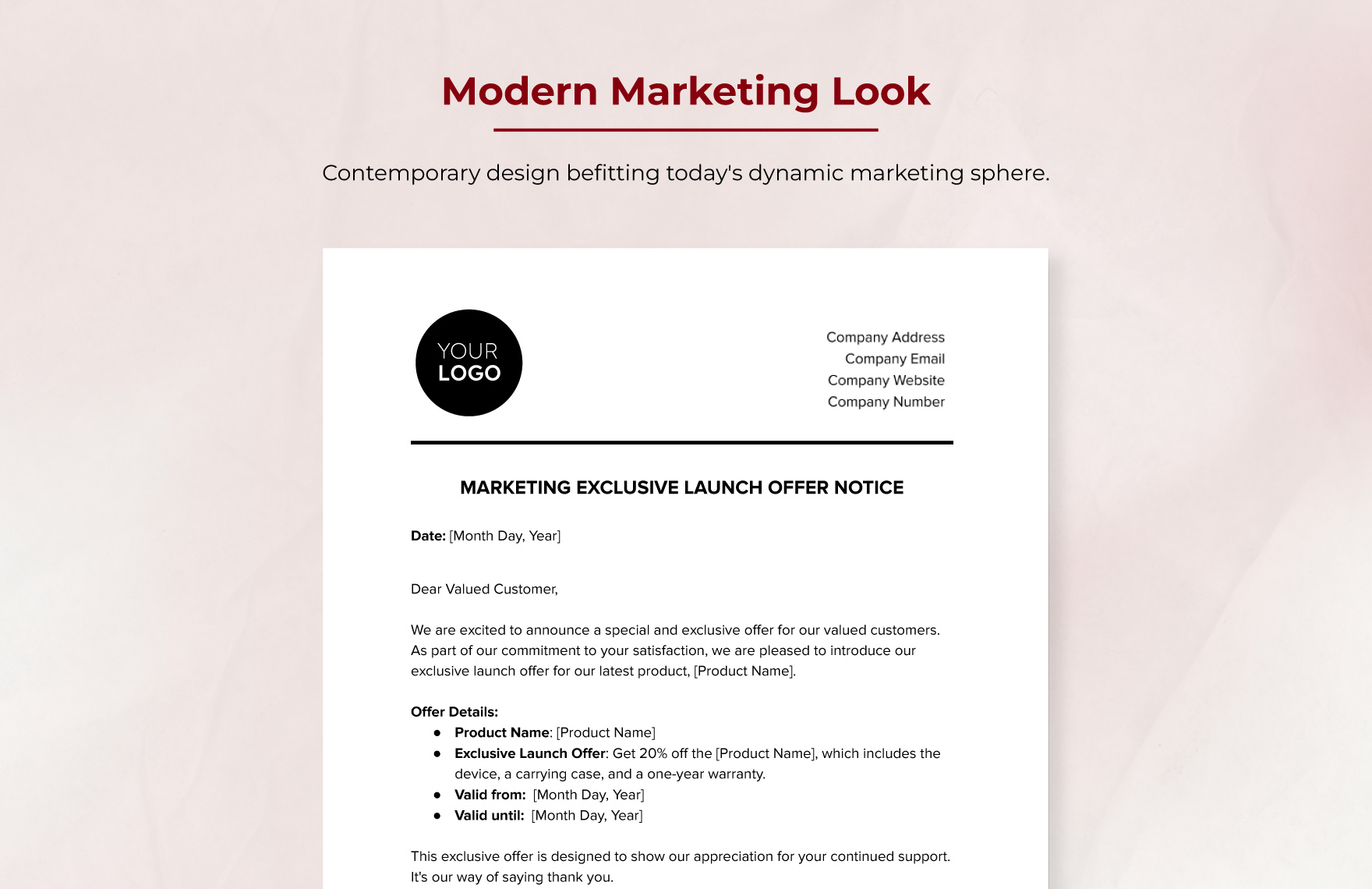 Marketing Exclusive Launch Offer Notice Template