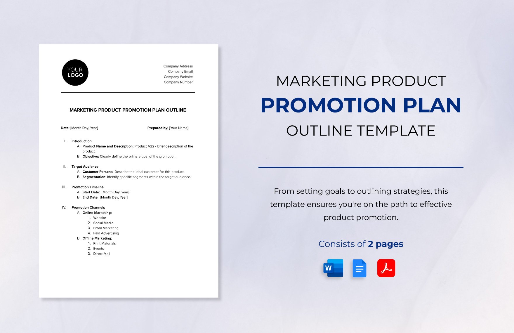 Marketing Product Promotion Plan Outline Template in Word, Google Docs, PDF