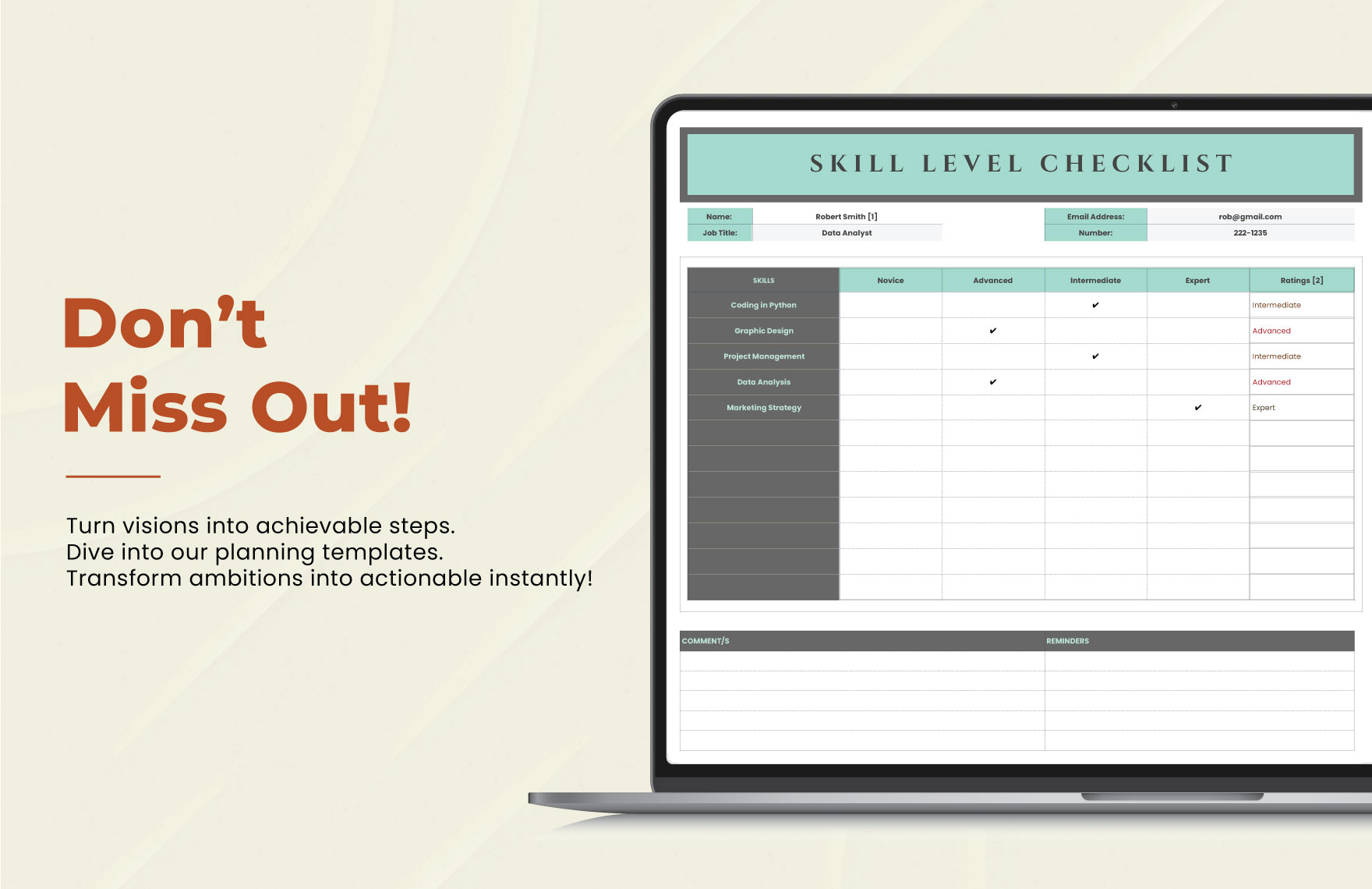 Skill Level Checklist Template
