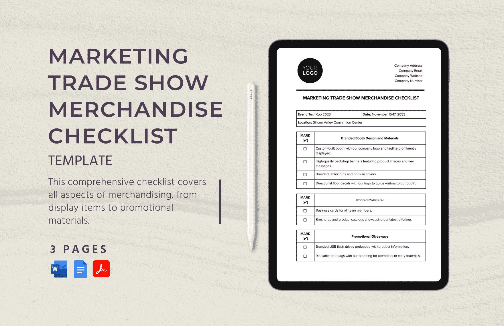 Marketing Trade Show Merchandise Checklist Template in Word, Google Docs, PDF