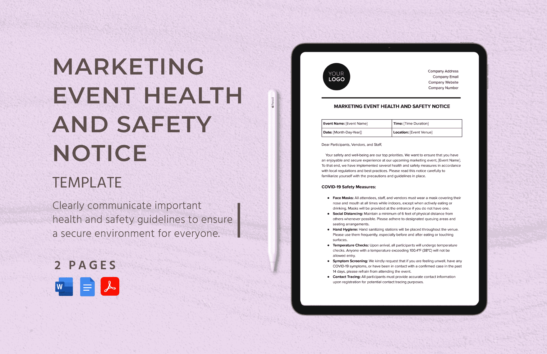 Marketing Event Health and Safety Notice Template in Word, Google Docs, PDF