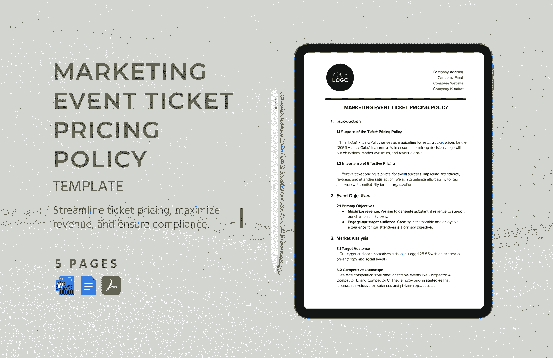 Marketing Event Ticket Pricing Policy Template in Word, Google Docs, PDF