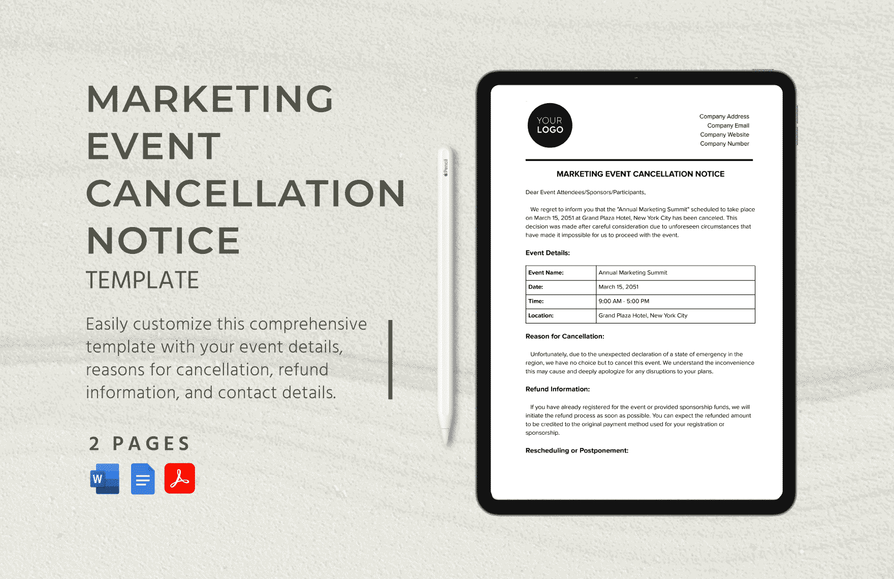 Marketing Event Cancellation Notice Template in Word, Google Docs, PDF