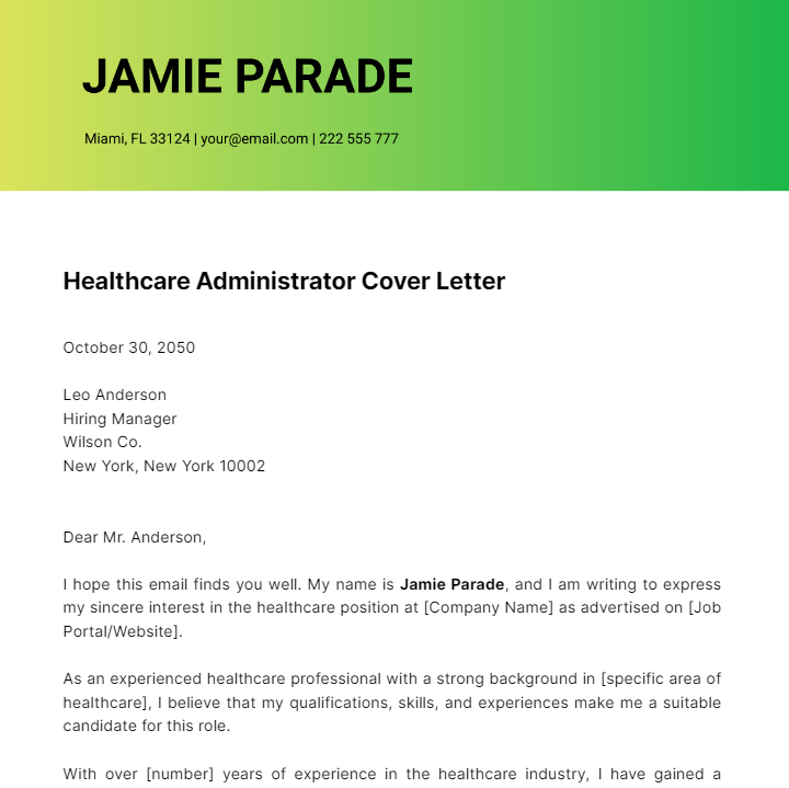healthcare administrator cover letter