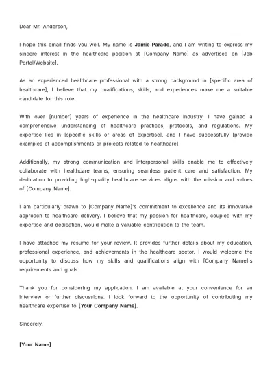 Free Healthcare Administrator Cover Letter  Template to Edit Online
