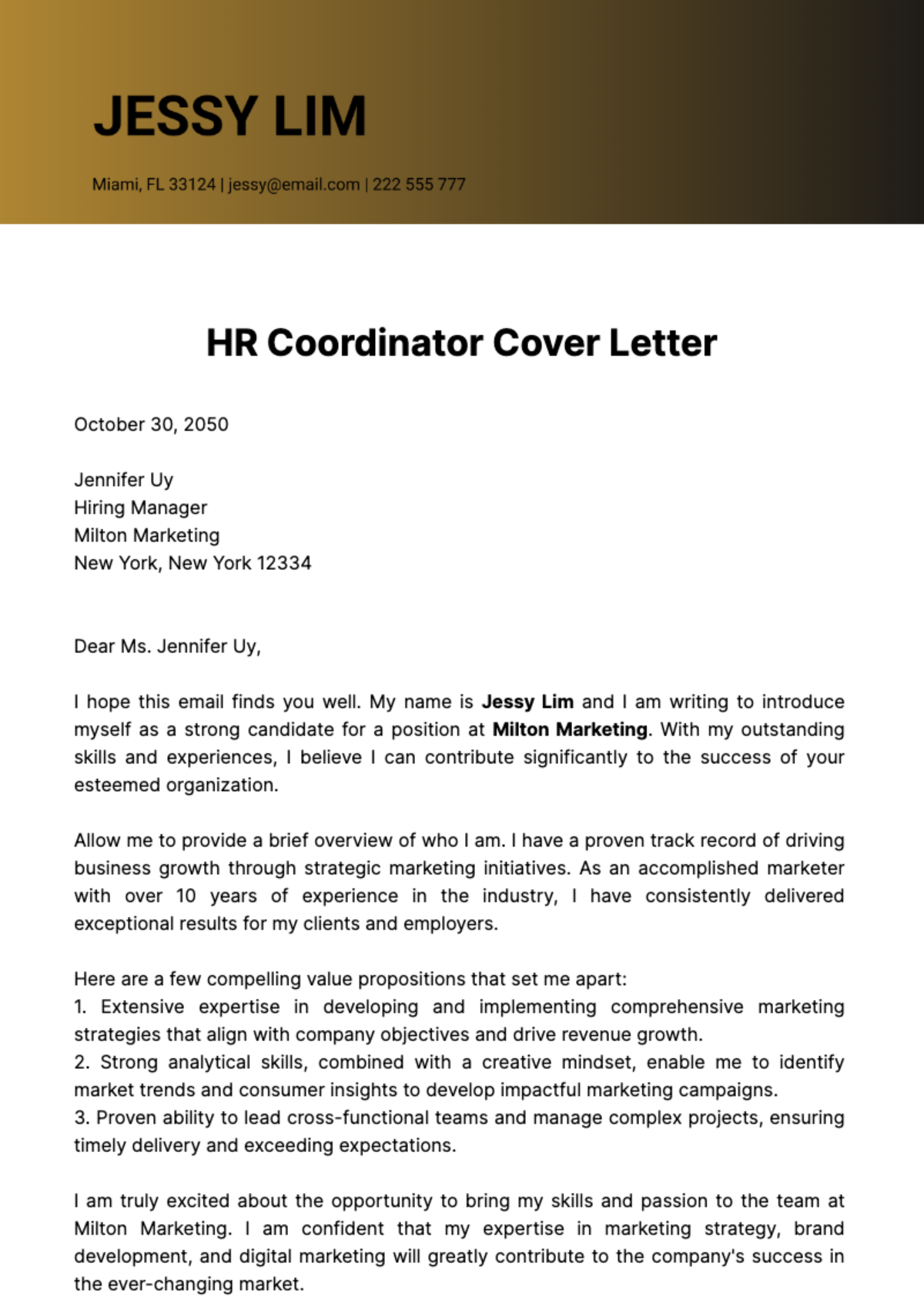 Free HR Coordinator Cover Letter  Template