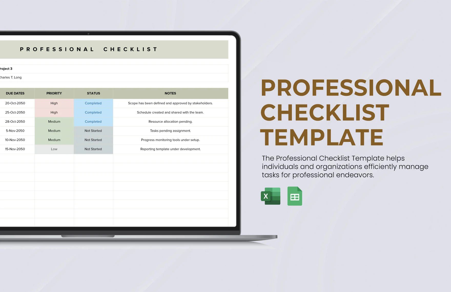 Free Professional Checklist Template in Excel, Google Sheets
