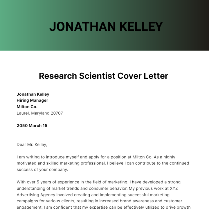Free Research Scientist Cover Letter  Template