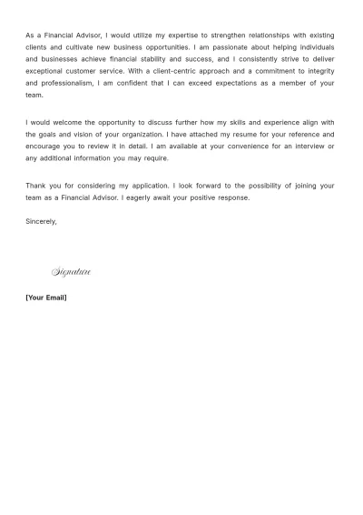 Free Financial Advisor Cover Letter to Edit Online