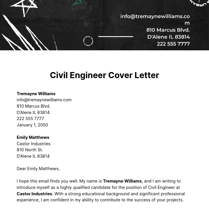 Civil Engineer Cover Letter  Template