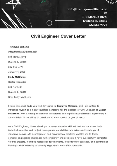 Free Civil Engineer Cover Letter  Template to Edit Online