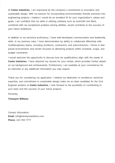 Free Civil Engineer Cover Letter  Template to Edit Online