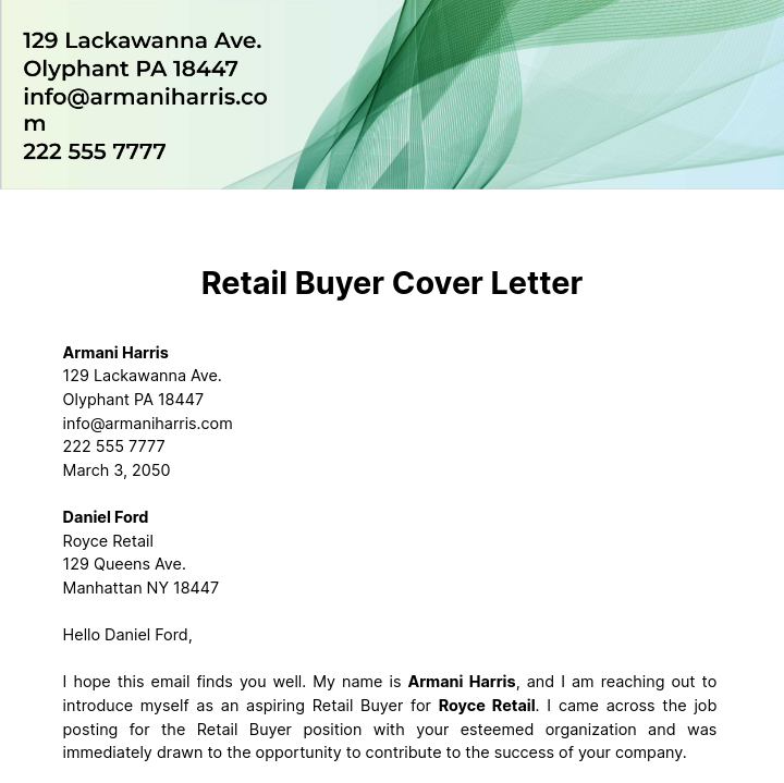 Retail Buyer Cover Letter  Template