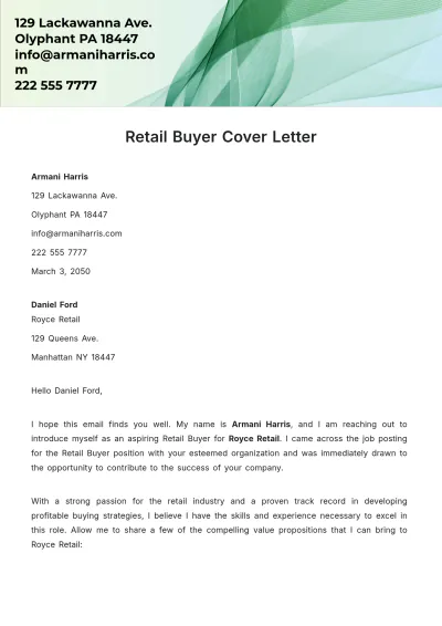 Free Retail Buyer Cover Letter  Template to Edit Online