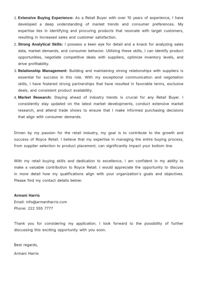 Free Retail Buyer Cover Letter  Template to Edit Online