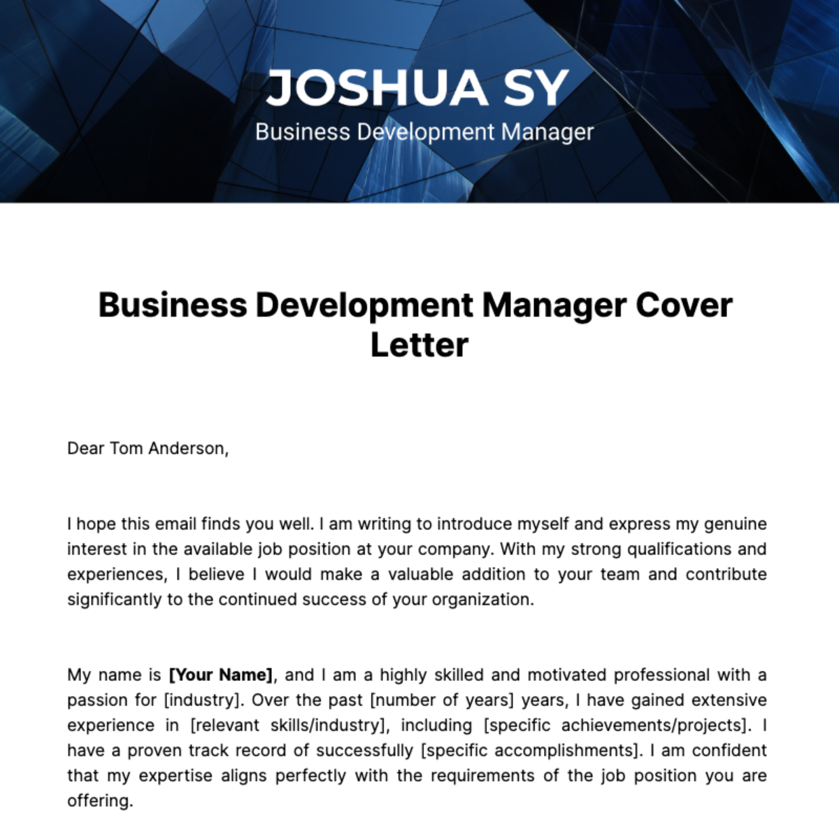 Free Business Development Manager Cover Letter  Template