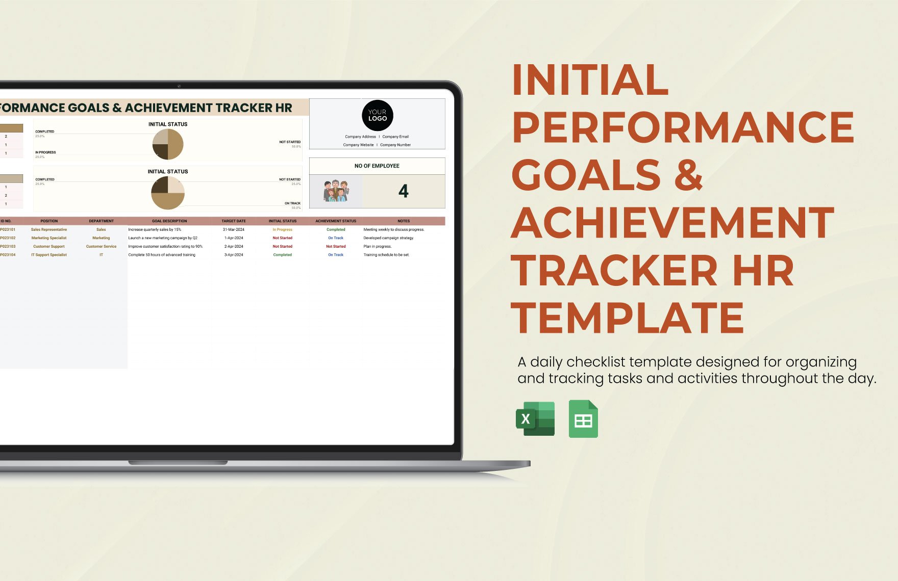 Initial Performance Goals & Achievement Tracker HR Template in Excel, Google Sheets