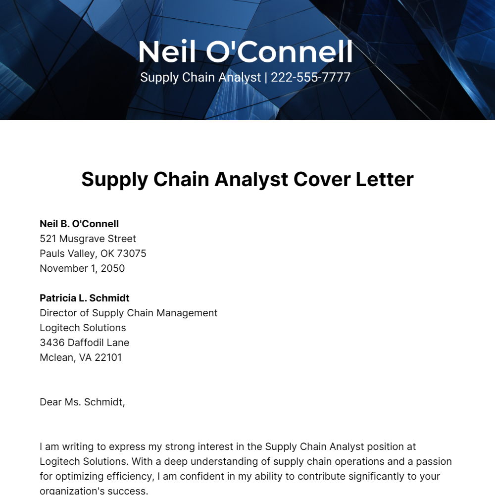 Supply Chain Analyst Cover Letter  Template