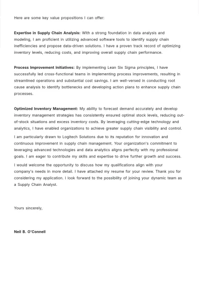 Free Supply Chain Analyst Cover Letter  Template to Edit Online