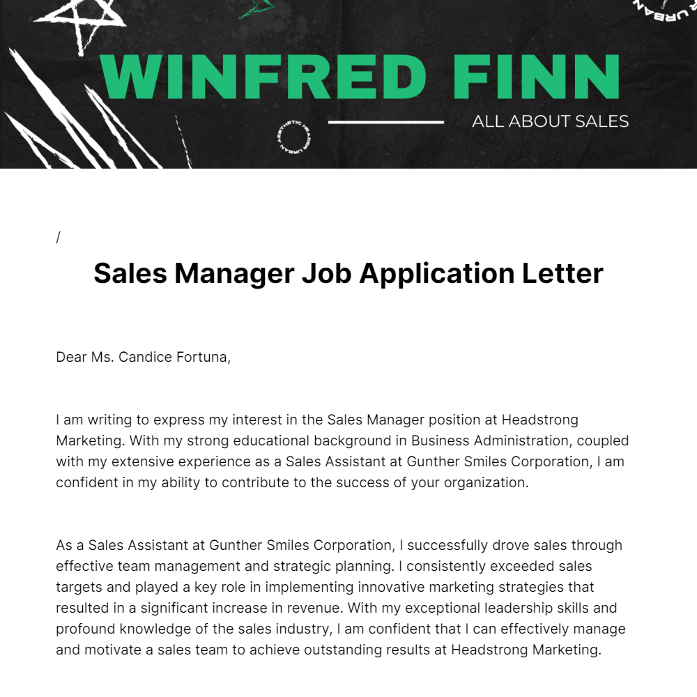 Free Sales Manager Job Application Letter - Edit Online & Download 