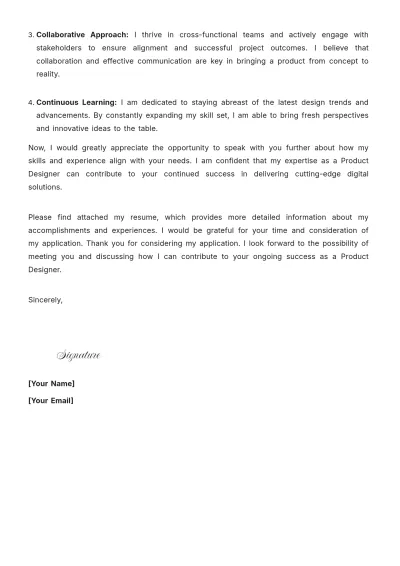Free Product Designer Cover Letter  Template to Edit Online