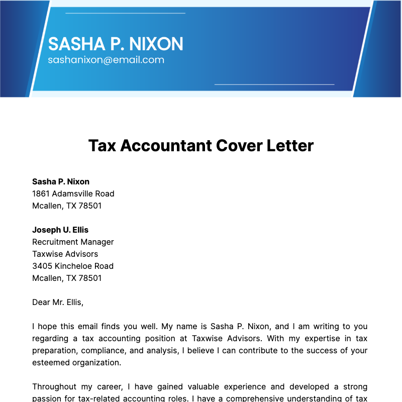 Tax Accountant Cover Letter  Template