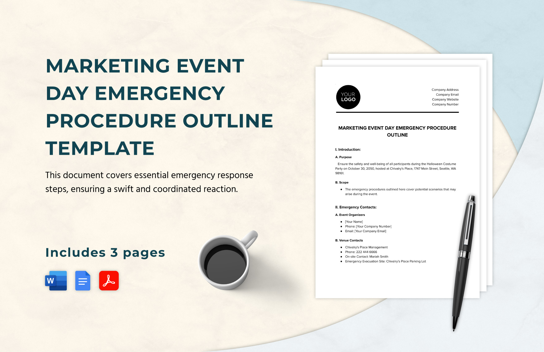 Marketing Event Day Emergency Procedure Outline Template in Word, Google Docs, PDF