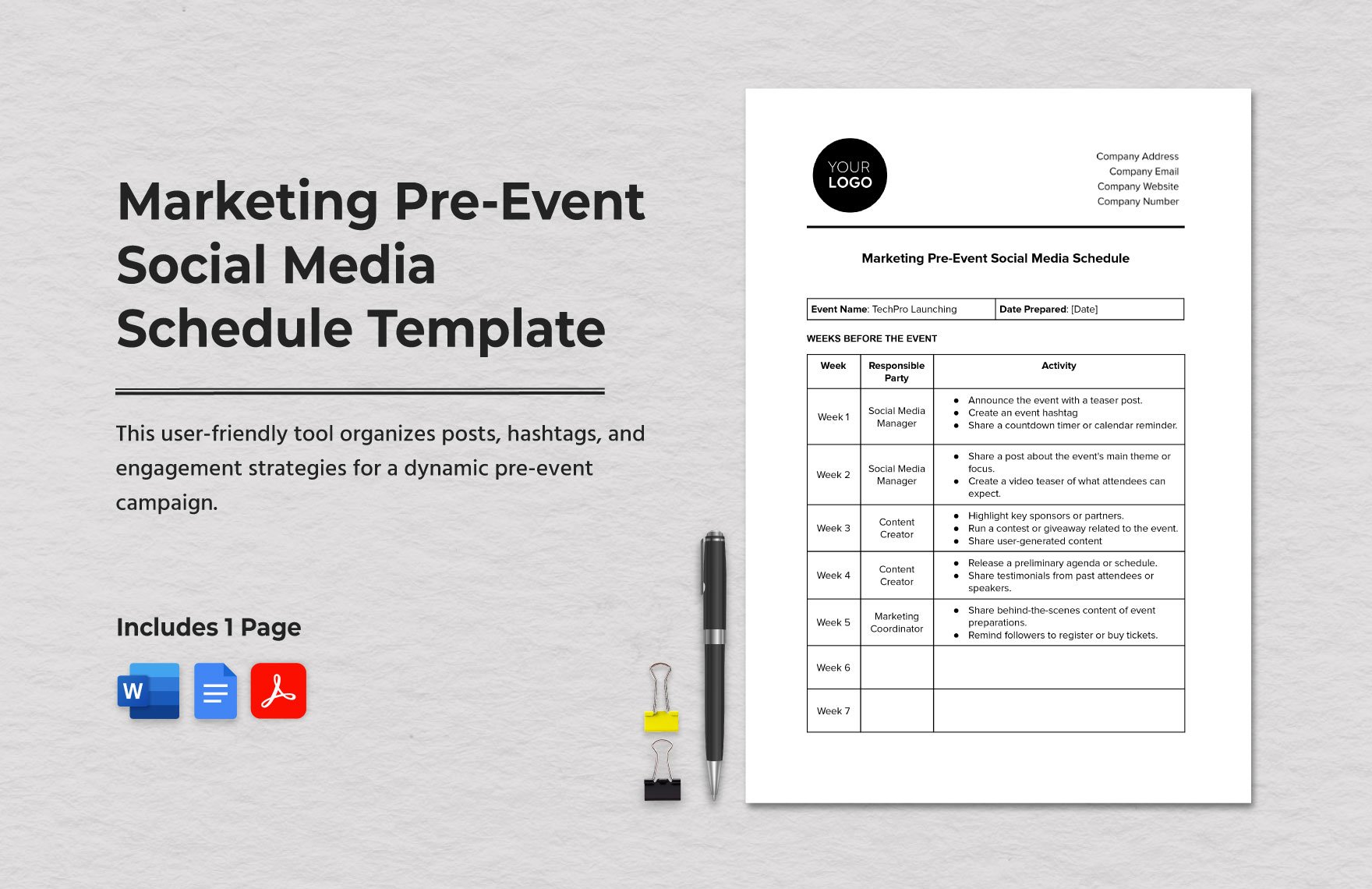 Marketing Pre-Event Social Media Schedule Template in Word, Google Docs, PDF