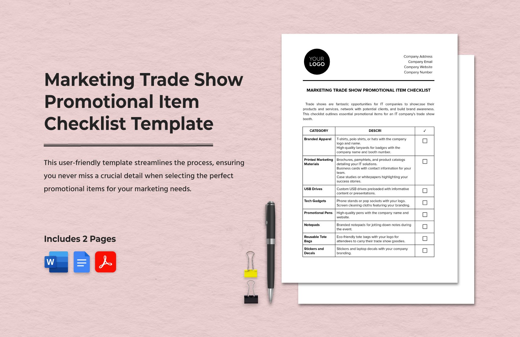 Marketing Trade Show Promotional Item Checklist Template