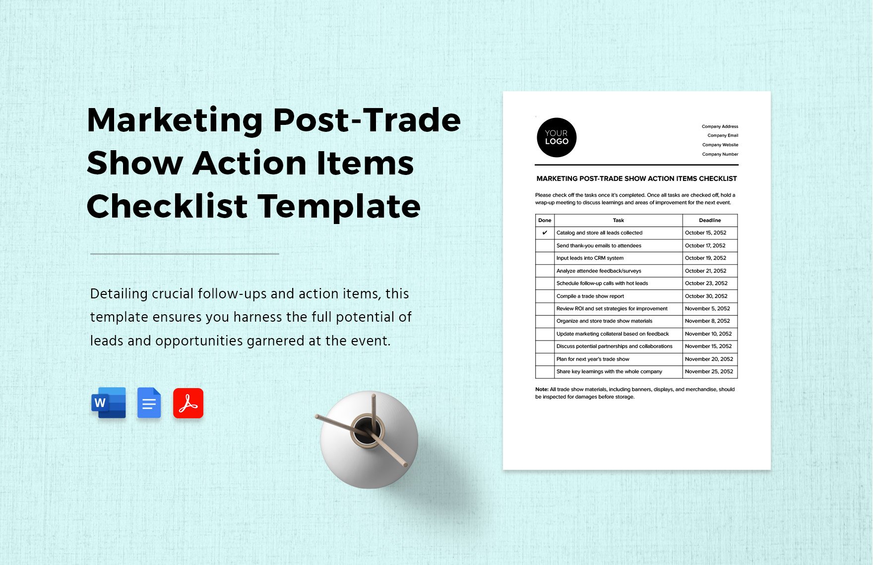 Marketing Post-Trade Show Action Items Checklist Template in Word, Google Docs, PDF