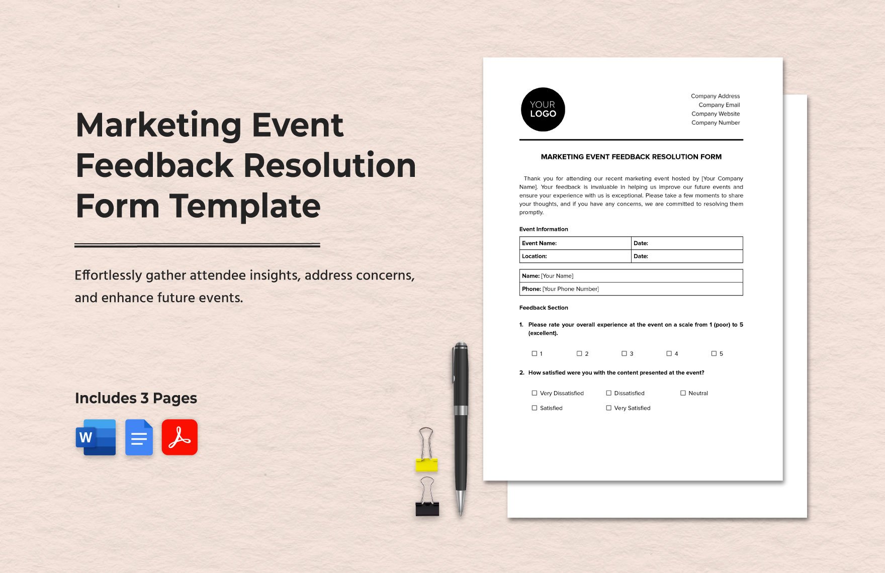 Marketing Event Feedback Resolution Form Template in Word, Google Docs, PDF