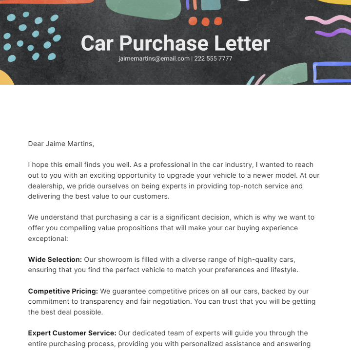 Car Purchase Letter Template