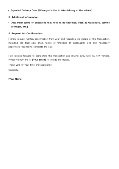 Free Car Purchase Letter Outline Template to Edit Online
