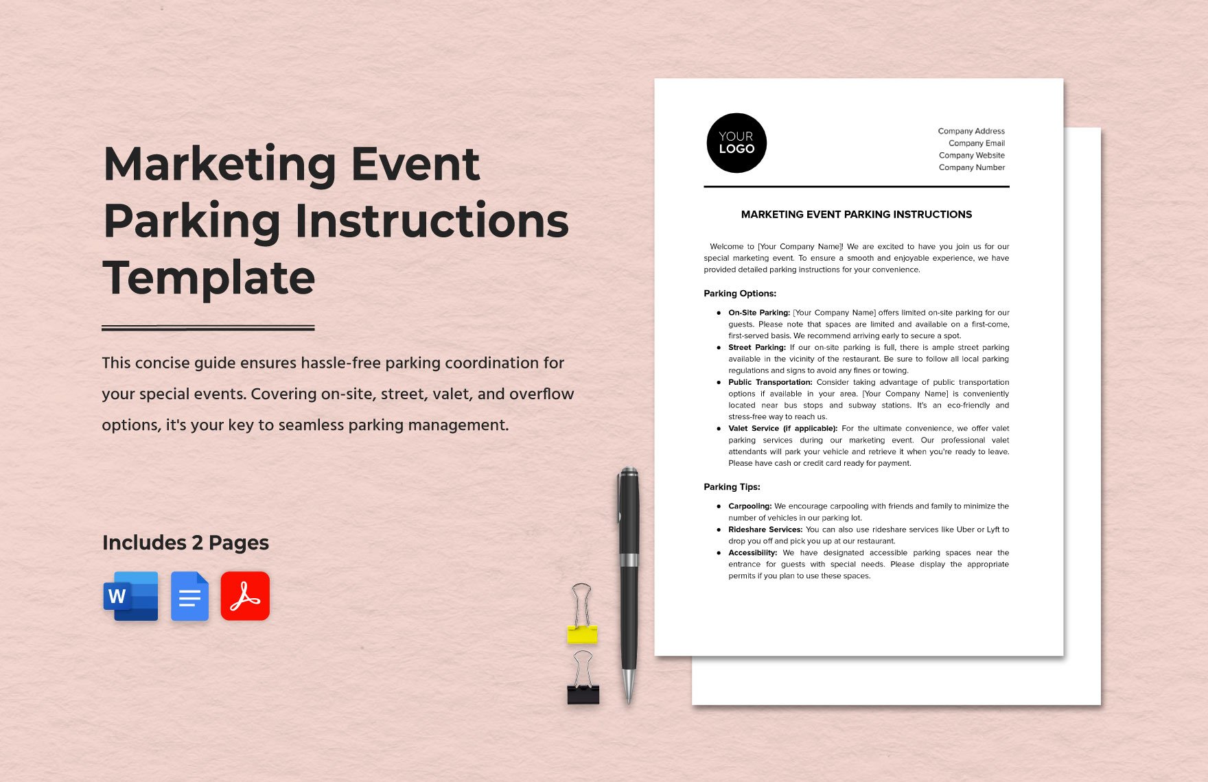 Marketing Event Parking Instructions Template in Word, Google Docs, PDF